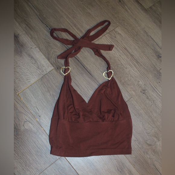 SHEIN Tops - Brown Crop Top with Gold Hearts